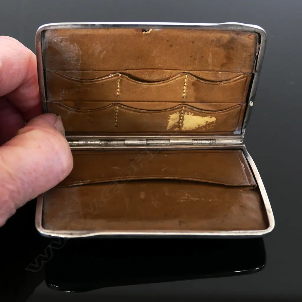 1899 Birmingham Silver Hallmarked Stamp Case with brown leather interior Image 1++