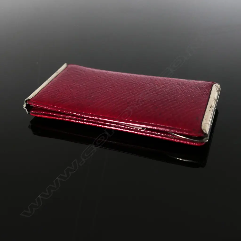 Leather Silver and Red Leather Case with three stamp compartments. Image 1++