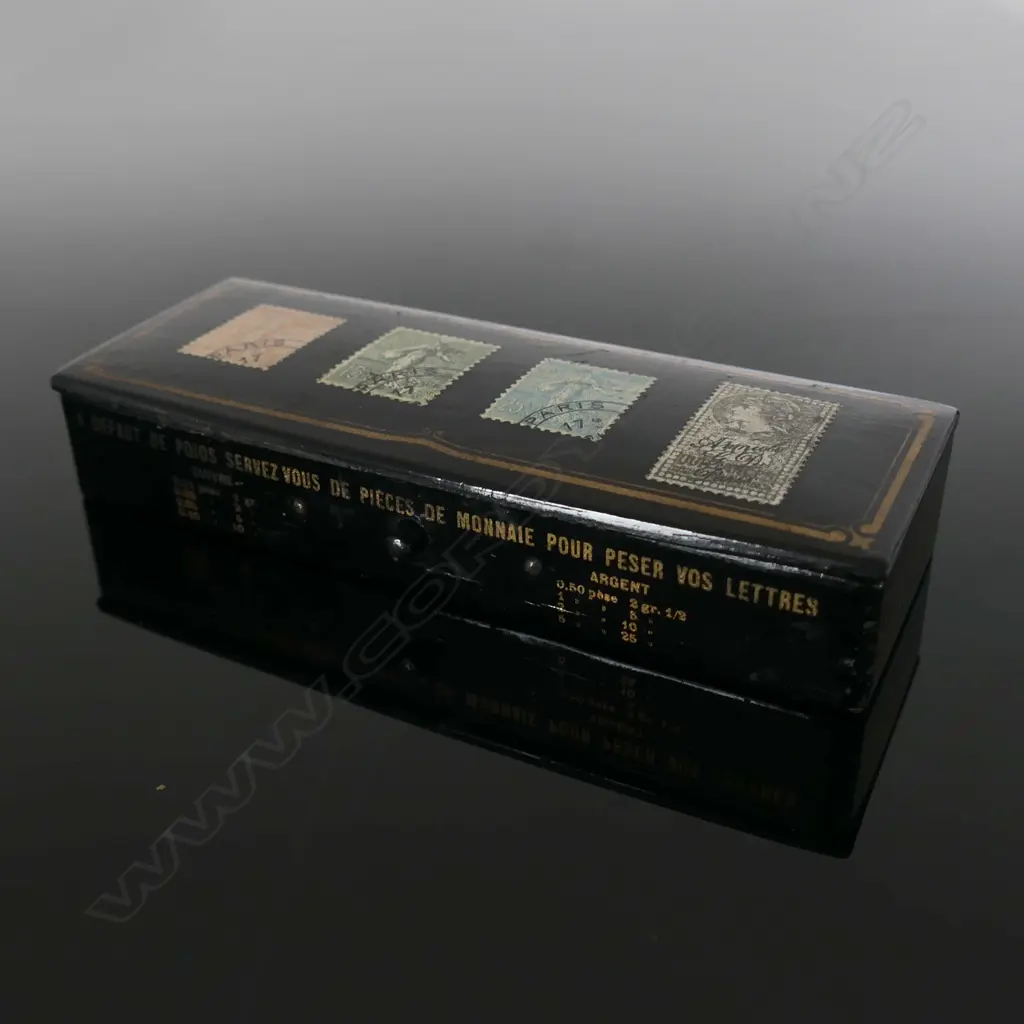 Papier-Mâché French Four Postage Stamp Compartments Stamp Box, Image 1++