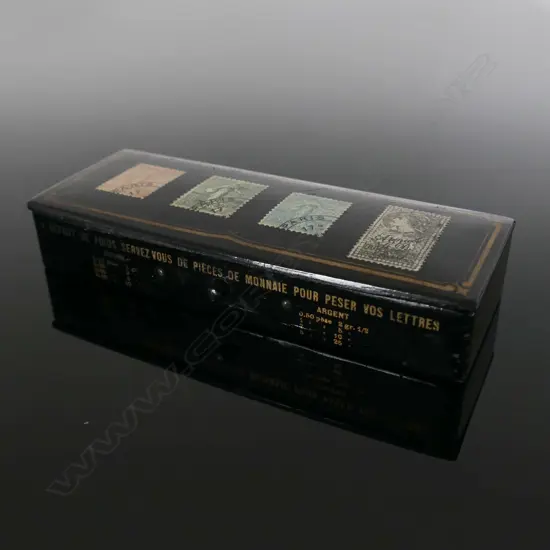 Papier-Mâché French Four Postage Stamp Compartments Stamp Box,