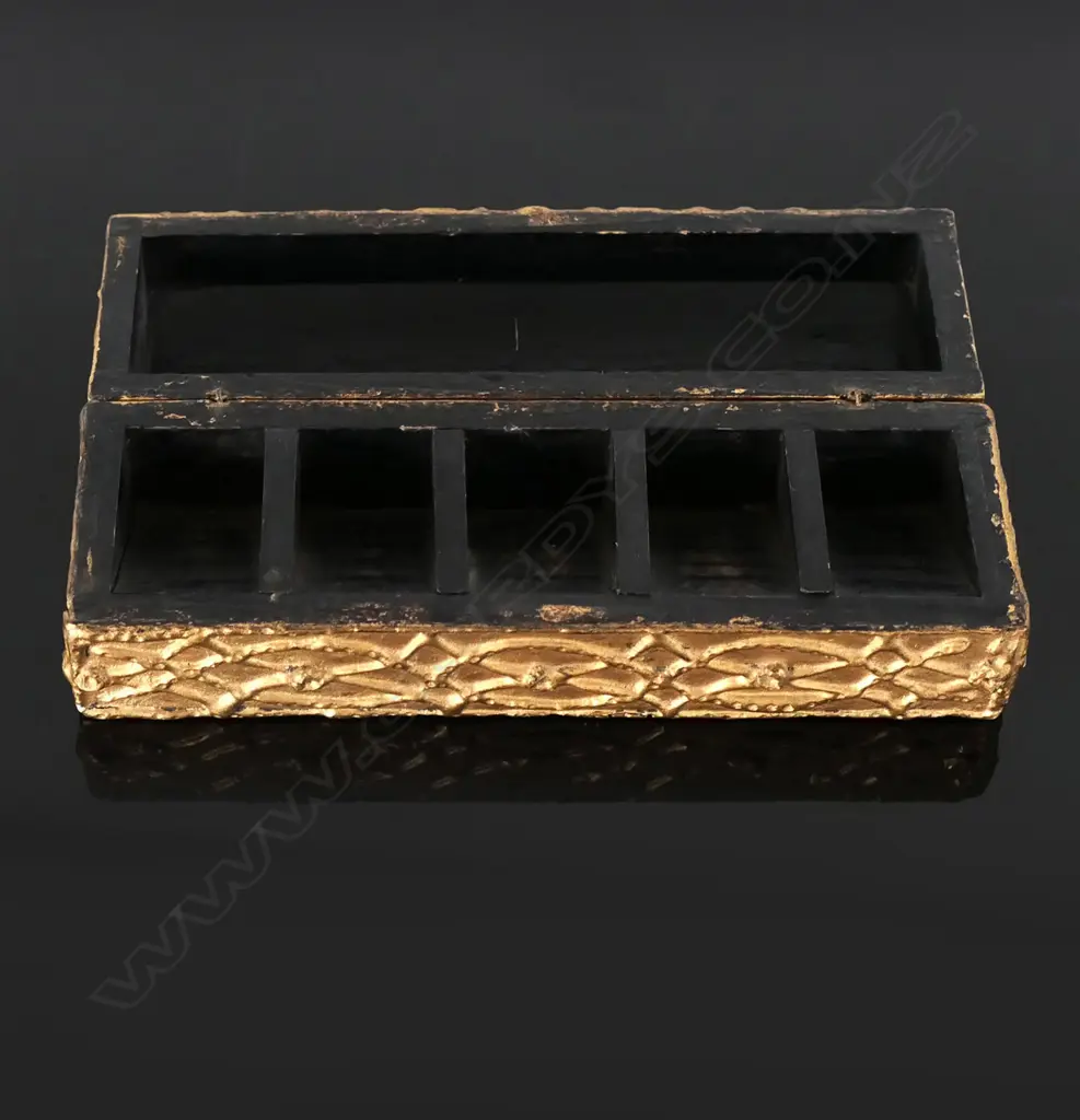 Papier-Mâché Venetian Five Postage Stamp Compartments Stamp Box, Image 1++