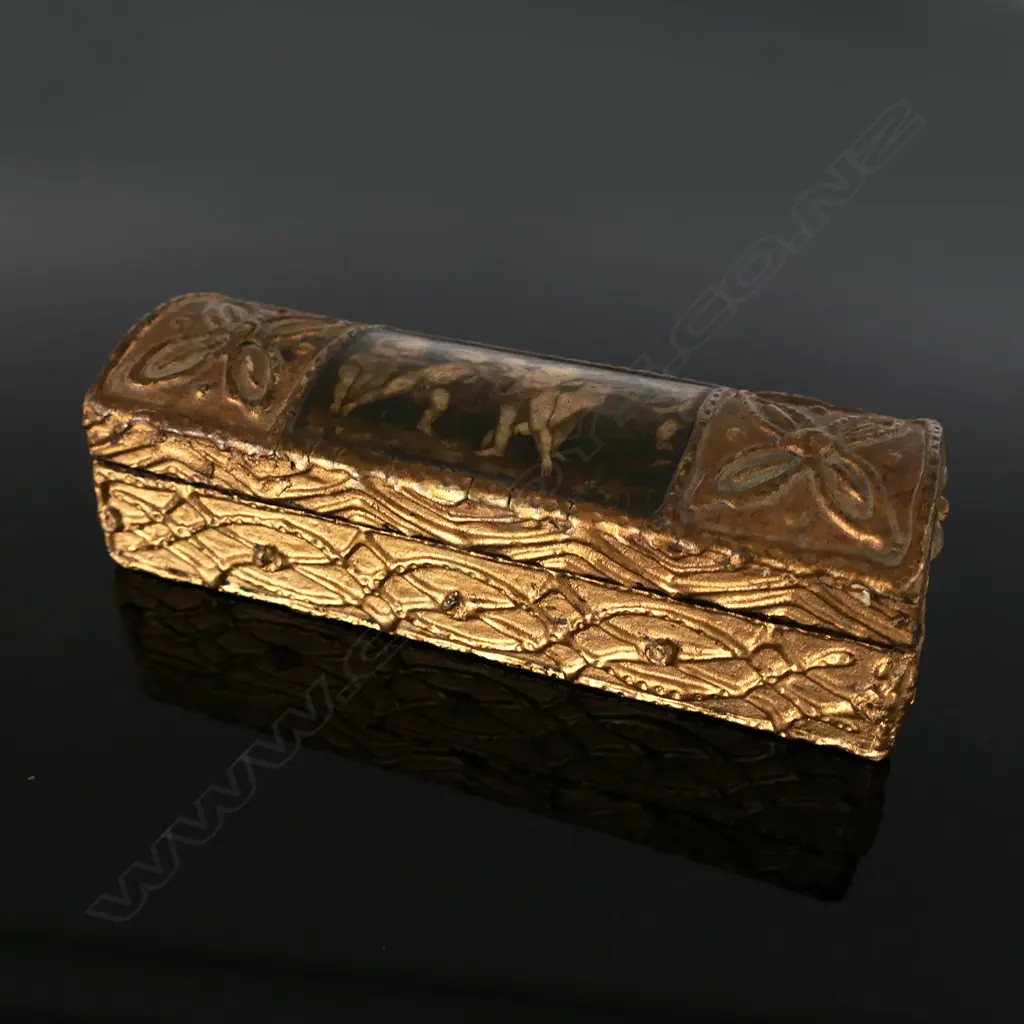 Papier-Mâché Venetian Five Postage Stamp Compartments Stamp Box, Image 1++