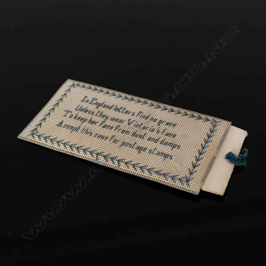 c.1878 Miniature Victorian Sampler Postage Stamp Embroidered Case Image 1++