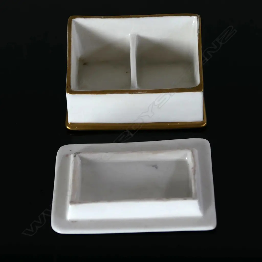 Antique Ceramic Double Compartment Postage Stamp Box, Image 1++