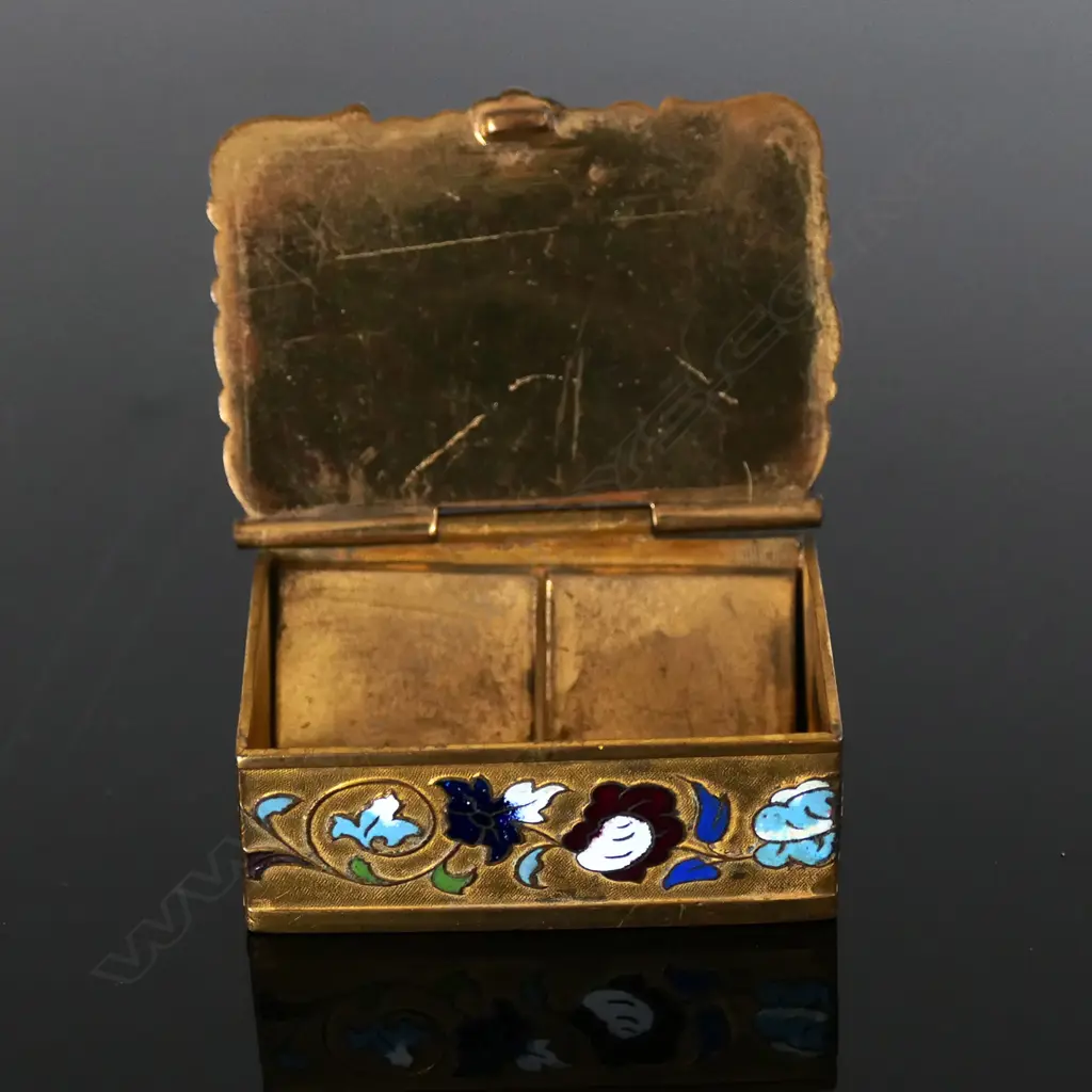 Vintage Champlevé Enamelled Double Compartment Postage Stamp Box, Image 1++