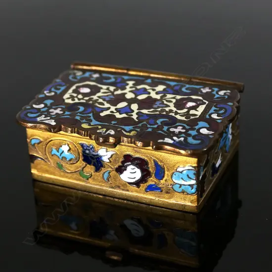 Vintage Champlevé Enamelled Double Compartment Postage Stamp Box,