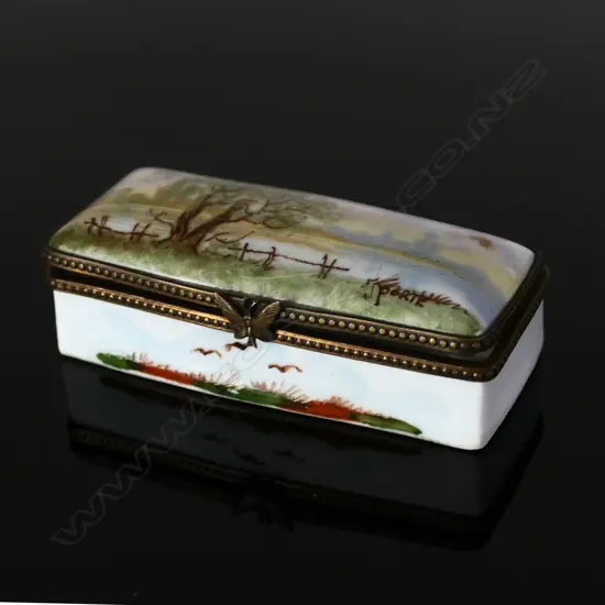 Limoges Porcelain, Two Compartment Stamp Box Made in France,