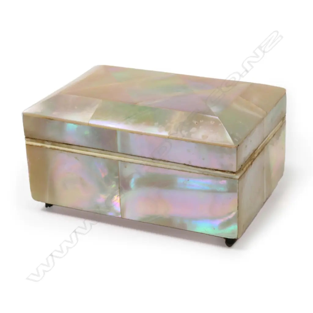 Vintage Mother of Pearl Lined Stamp Two Compartment, Box. Image 1++