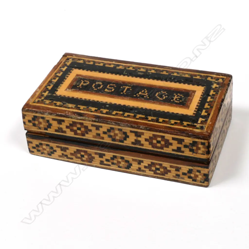 Tunbridge Ware Single Compartment Postage Stamp Box, Image 1++