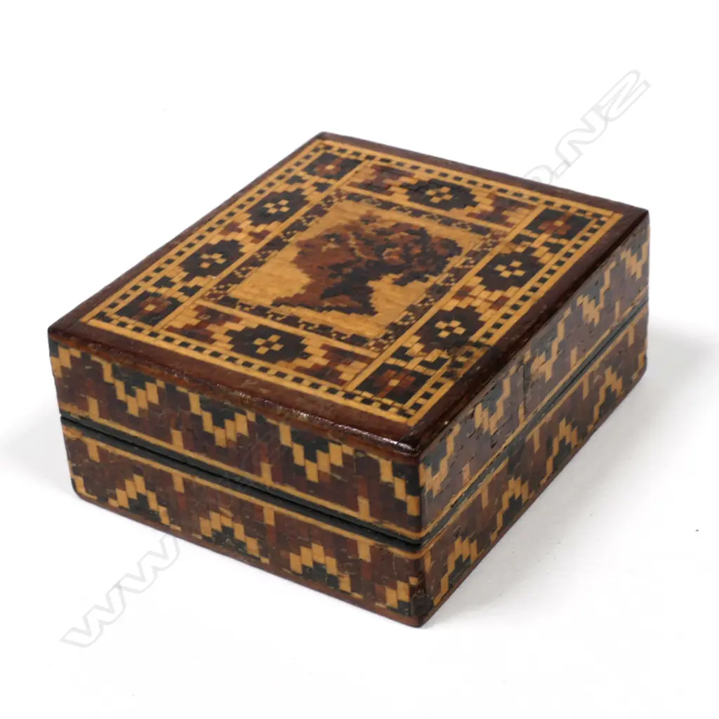 Tunbridge Ware Single Compartment Postage Stamp Box, Image 1++