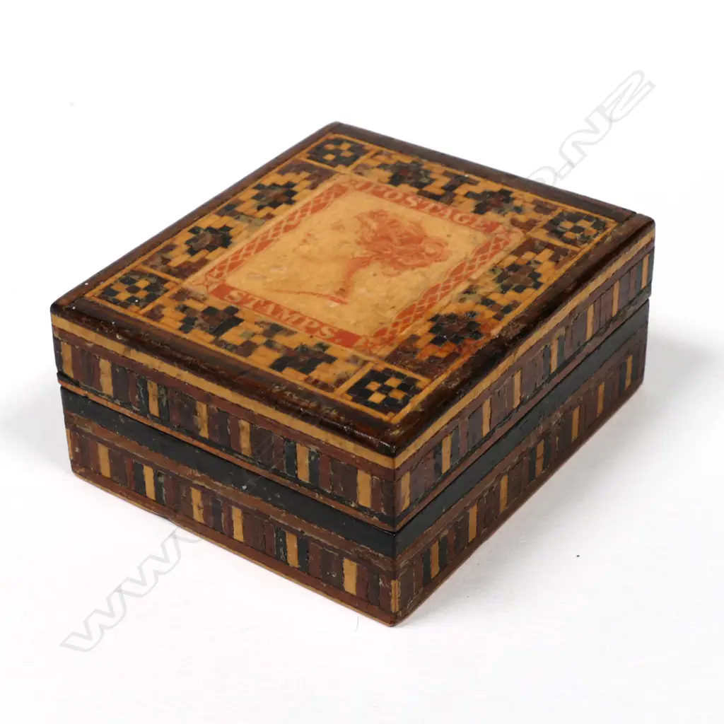 Tunbridge Ware Single Compartment Postage Stamp Box, Image 1++