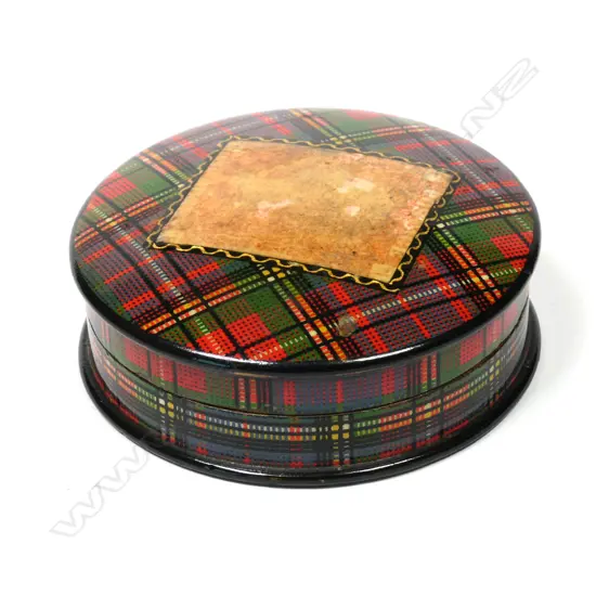 Tartan Ware Circular Single Stamp Box.