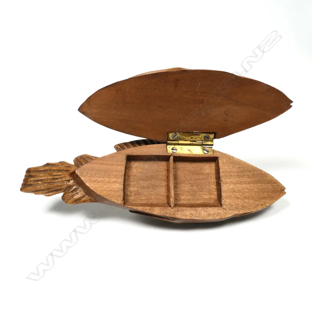 Novelty Wooden Double Postage Stamp Compartment, carved as a fish, Image 1++