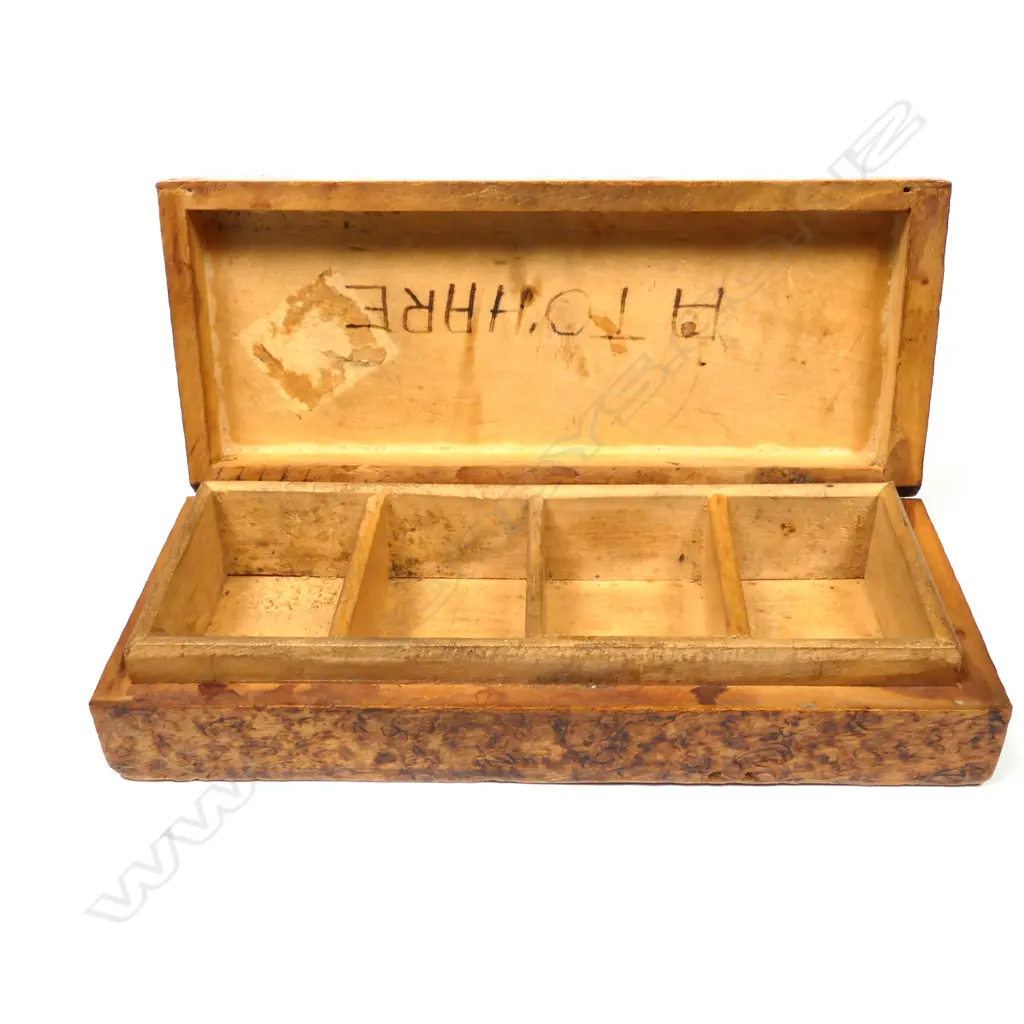 Wooden Antique Primitive Pokerwork Stamp Box, Image 1++