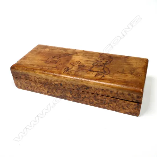 Wooden Antique Primitive Pokerwork Stamp Box,
