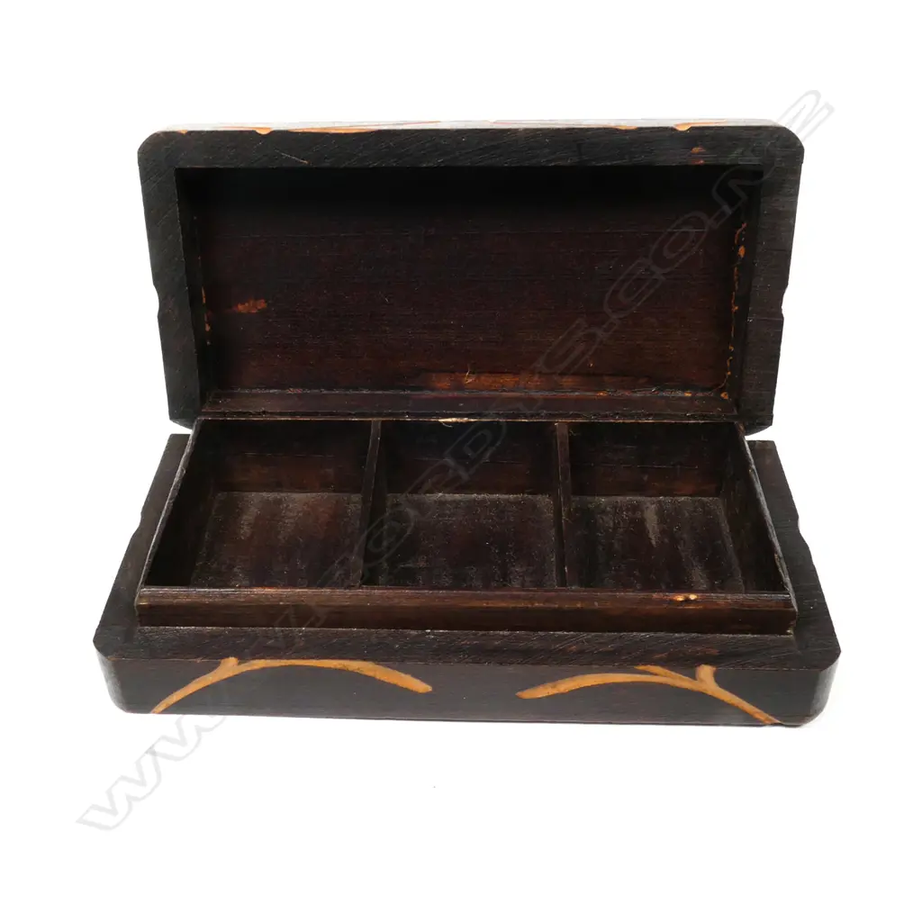 Wooden Three Compartment Postage Stamp Box, Image 1++
