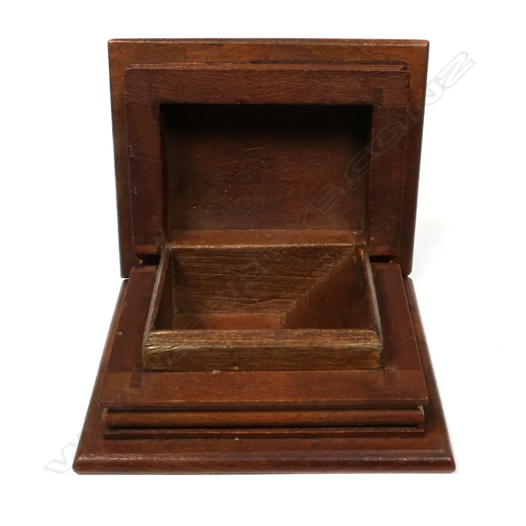 Wooden Single Stamp Compartment Box with carved top floral design (Swiss) Image 1++