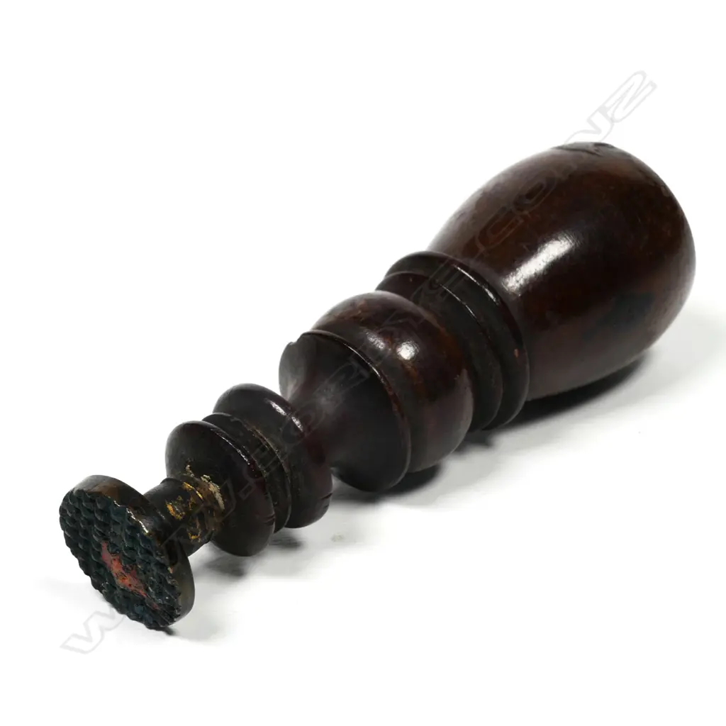 Wooden Sealing Wax Seal Turned Hardwood Handle and Brass ‘Grill” Seal Image 1++