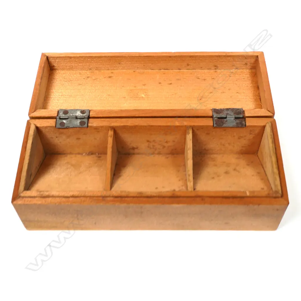 Wooden Triple Stamp Box, Japanese scene including Mt. Fuji on the hinged top. Image 1++