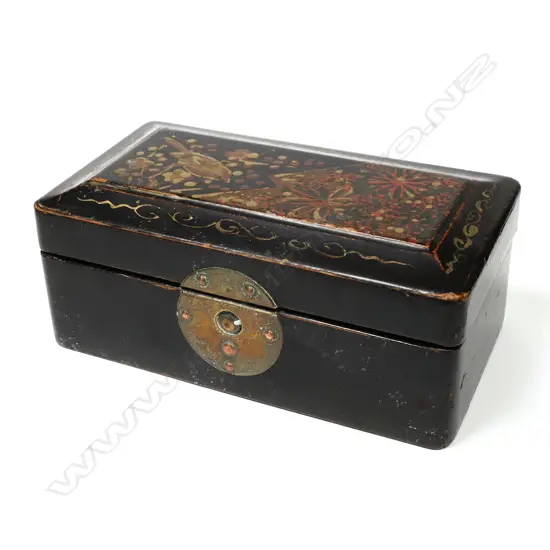 Wooden Triple Stamp Box, in the shape of an old trunk hinged top,