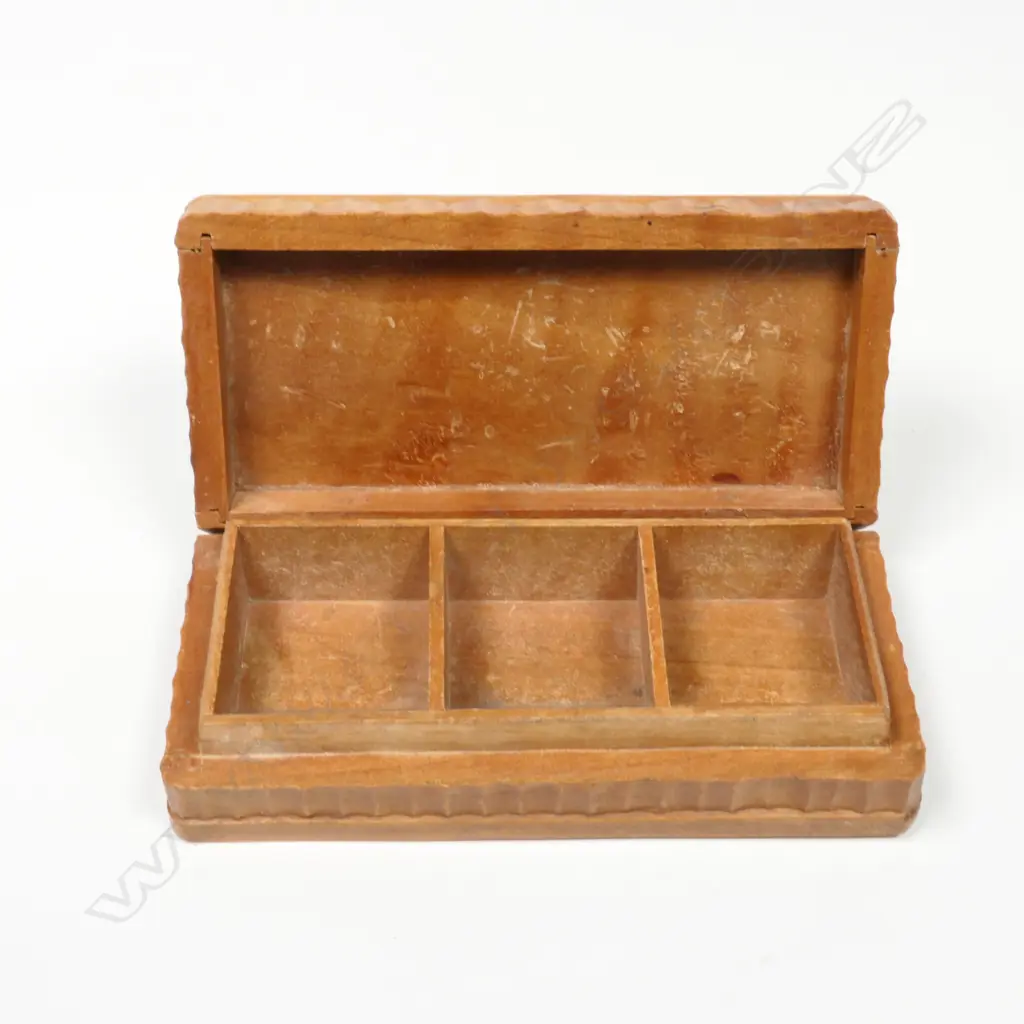 Wooden Triple Stamp Compartment Case with carved front and sides Image 1++