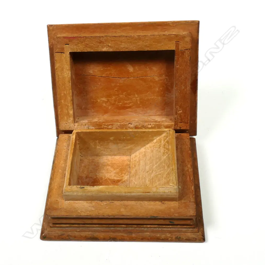 Wooden Single Stamp Box with a top carved with a floral motif, and “ST. GALLEN" Image 1++