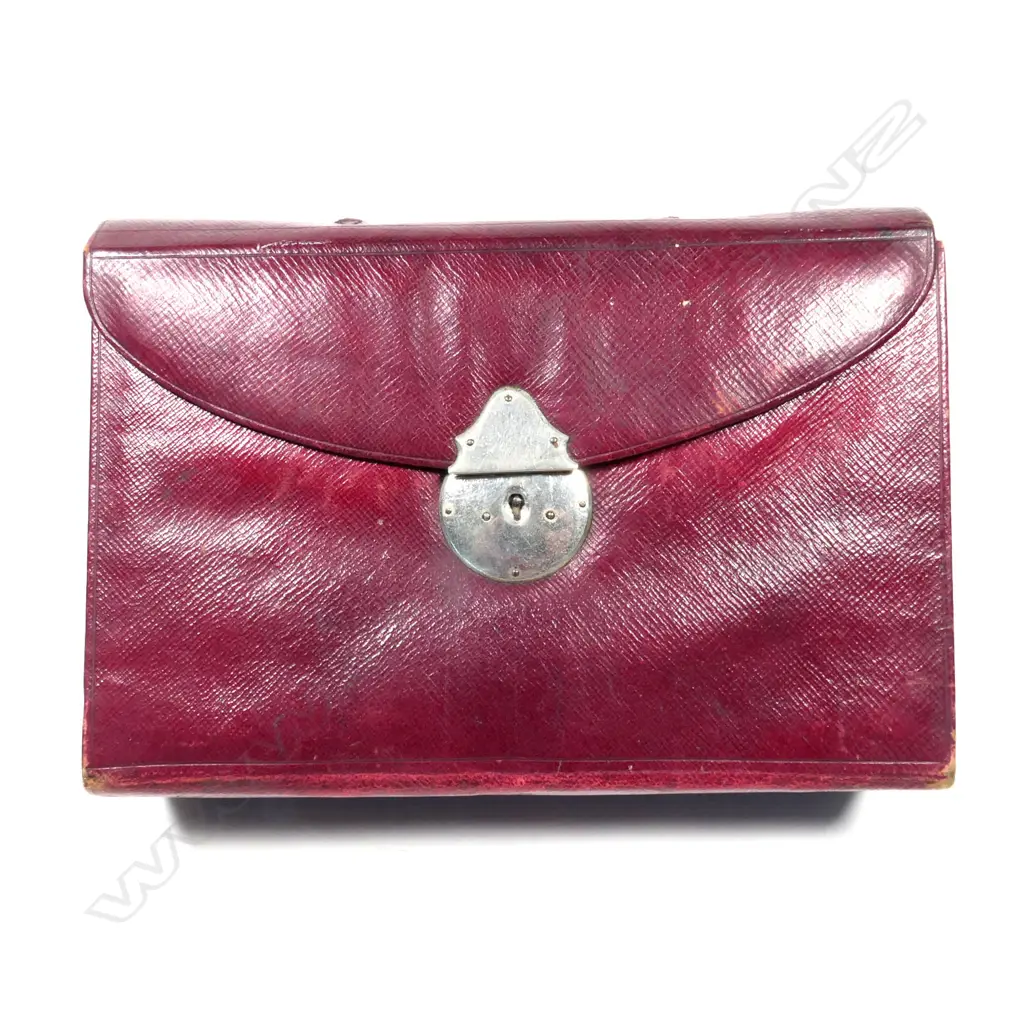 Red leather Travelling Writing Case with Stamp Compartment and the current Inland Postal Rates Image 1++