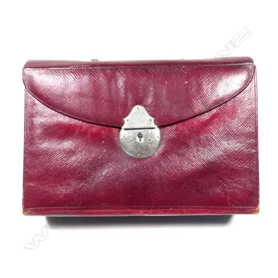 Red leather Travelling Writing Case with Stamp Compartment and the current Inland Postal Rates