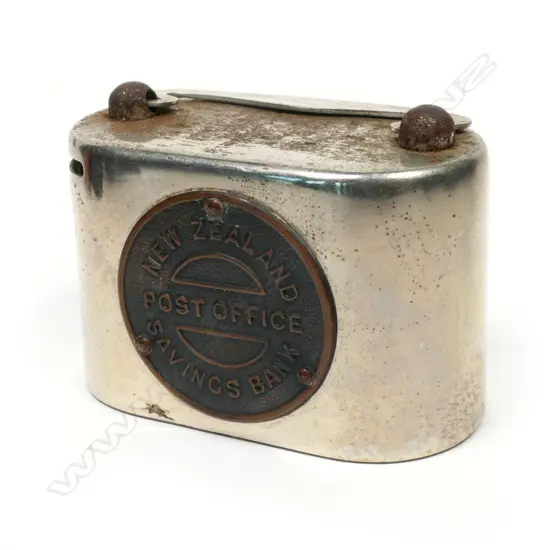 New Zealand Post Office Savings Bank Metal Money Box, Chrome Plated