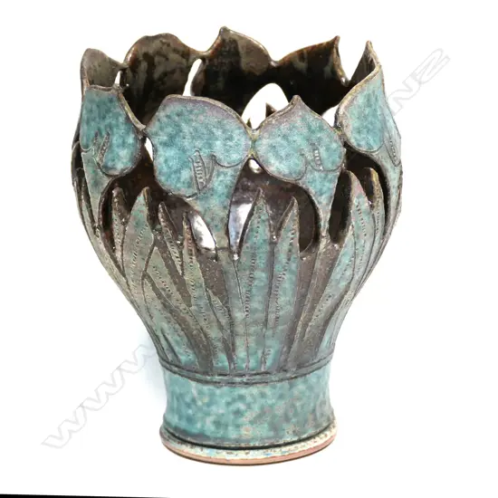 Graeme Storm stoneware pierced ovoid vase