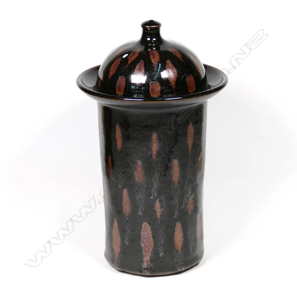 Graeme Storm stoneware lidded cylinder jar c.1970 Image 1++
