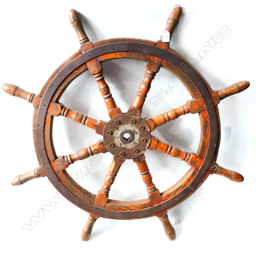 (M59) 20thC TEAK SHIP'S HELM (STEERING WHEEL)... Image 1++