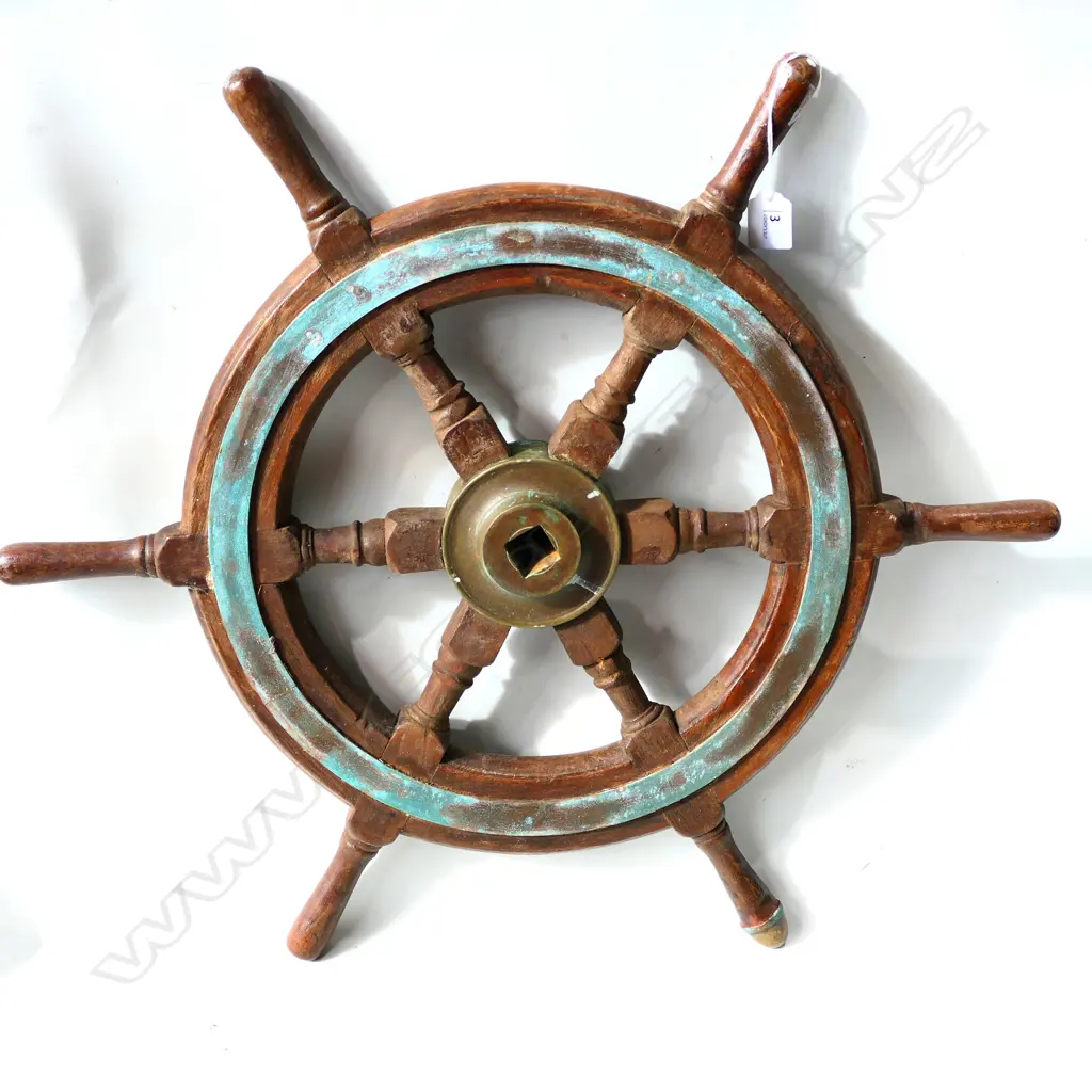 (M60) 20thC TEAK BOAT'S HELM (STEERING WHEEL)... Image 1++