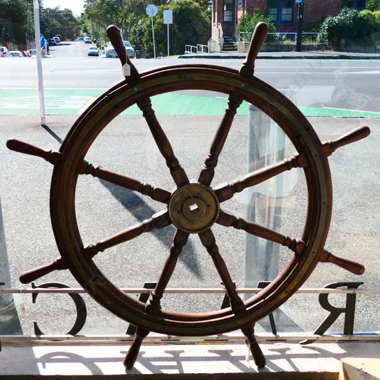 (M58) 19thC TEAK SHIP'S HELM (STEERING WHEEL)...