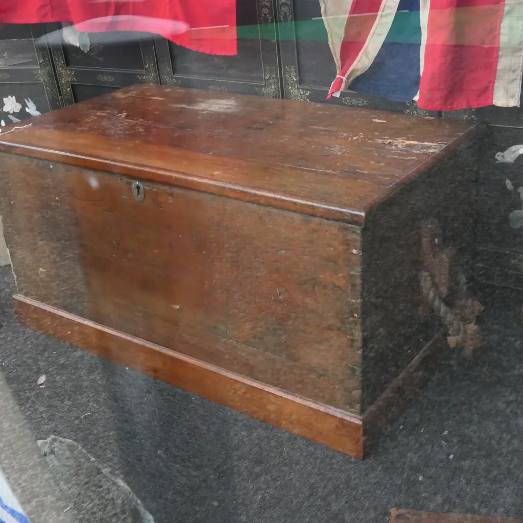 (F33) SAILOR'S KAURI FOOTLOCKER/TRUNK WITH ROPE HANDLES... Image 1++