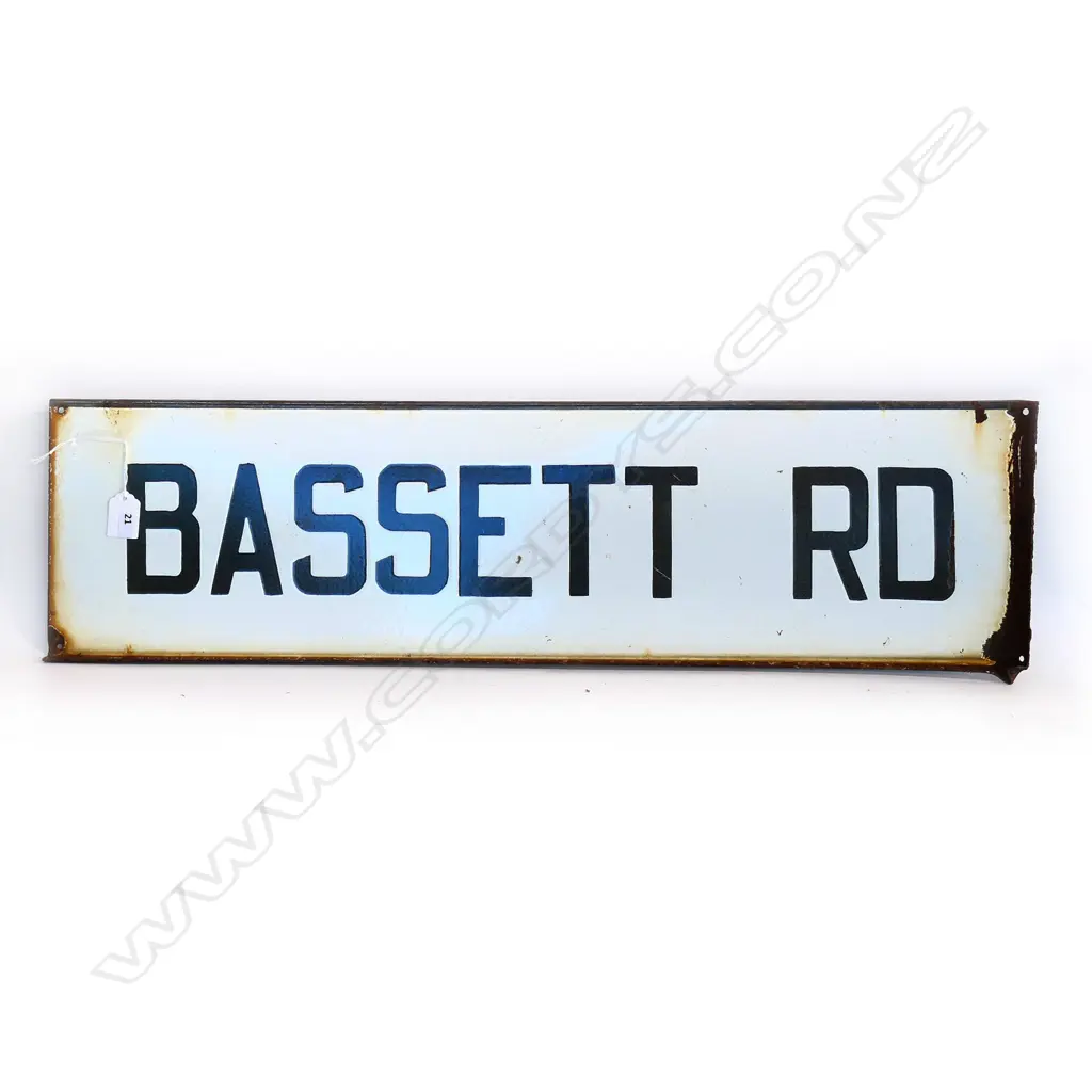 'BASSETT RD' ENAMEL ON STEEL STREET SIGN Image 1++