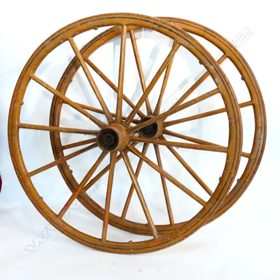 PR OF WOODEN SPOKED 'DOG CART' WHEELS. Dia.730mm