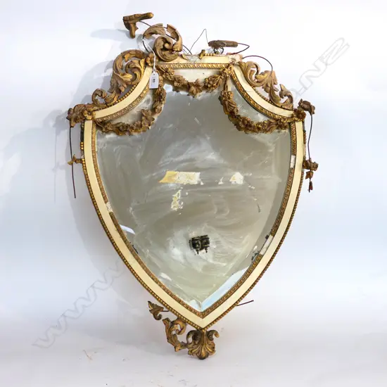 DISTRESSED FRENCH GILDED & PAINTED GIRANDOLE MIRROR
