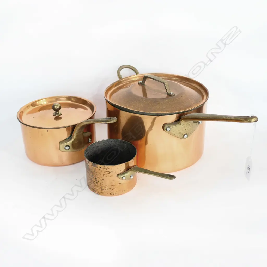 3 GRADUATED ST.CLAIR BRAND COPPER SAUCEPANS Image 1++
