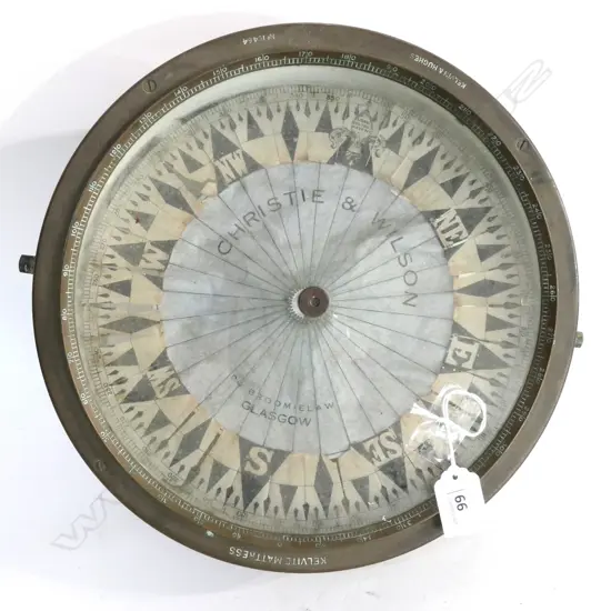 (M109)  19thC BRASS & COPPER DRY CARD COMPASS, MARKED “CHRISTIE & WILSON"...