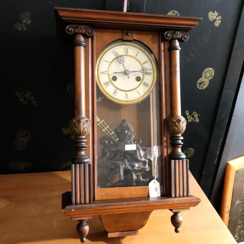 (H34)  GERMAN WALL MOUNTED STRIKING CLOCK. WALNUT CASE... Image 1++