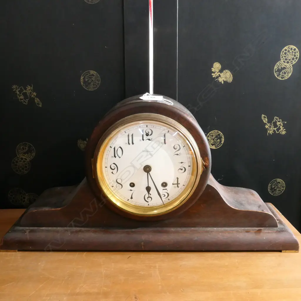 OAK CASED ANSONIA 'NAPOLEAN'S HAT' MANTEL CLOCK . L.490mm Image 1++