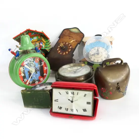 BOX ASST NOVELTY CLOCKS, SMALL BULKHEAD CLOCK, PHONE METER, ETC