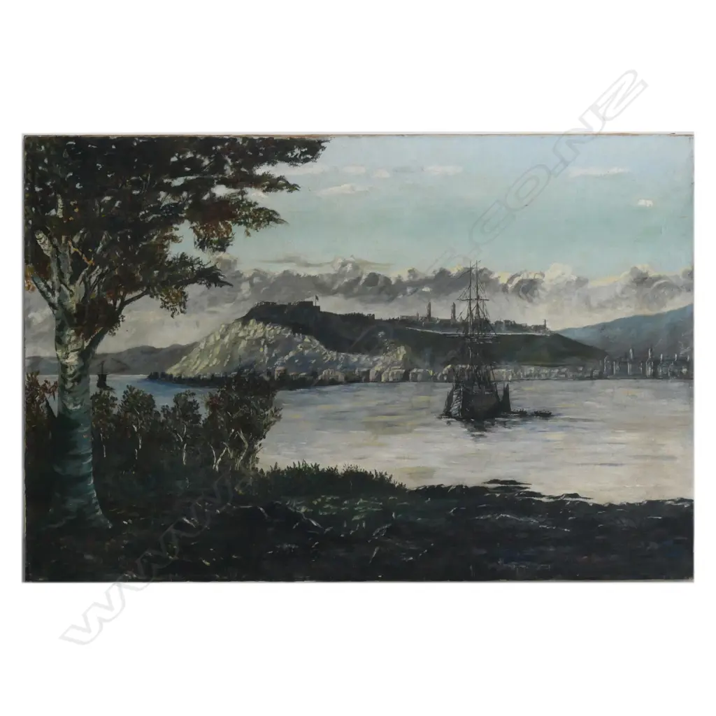 UNFRAMED OIL ON CANVAS, HARBOUR SCENE, SIGNED MATHIESON(?). REPAIRS. 930 x 600mm Image 1++