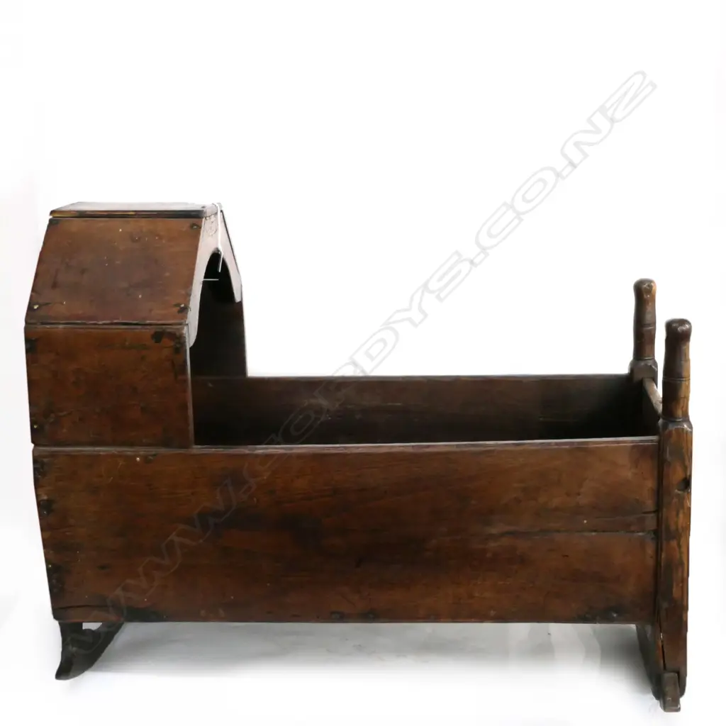 ANTIQUE EUROPEAN FRUITWOOD BABY'S CRIB. L.870mm Image 1++