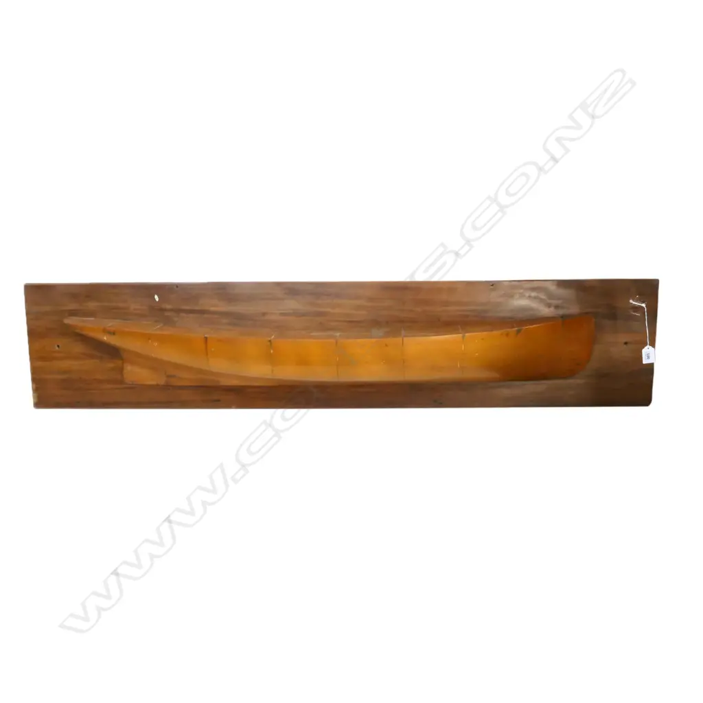 LARGE HALF TIMBER SHIP HULL, KAURI ON CEDAR BACK BOARD. L.1300mm Image 1++