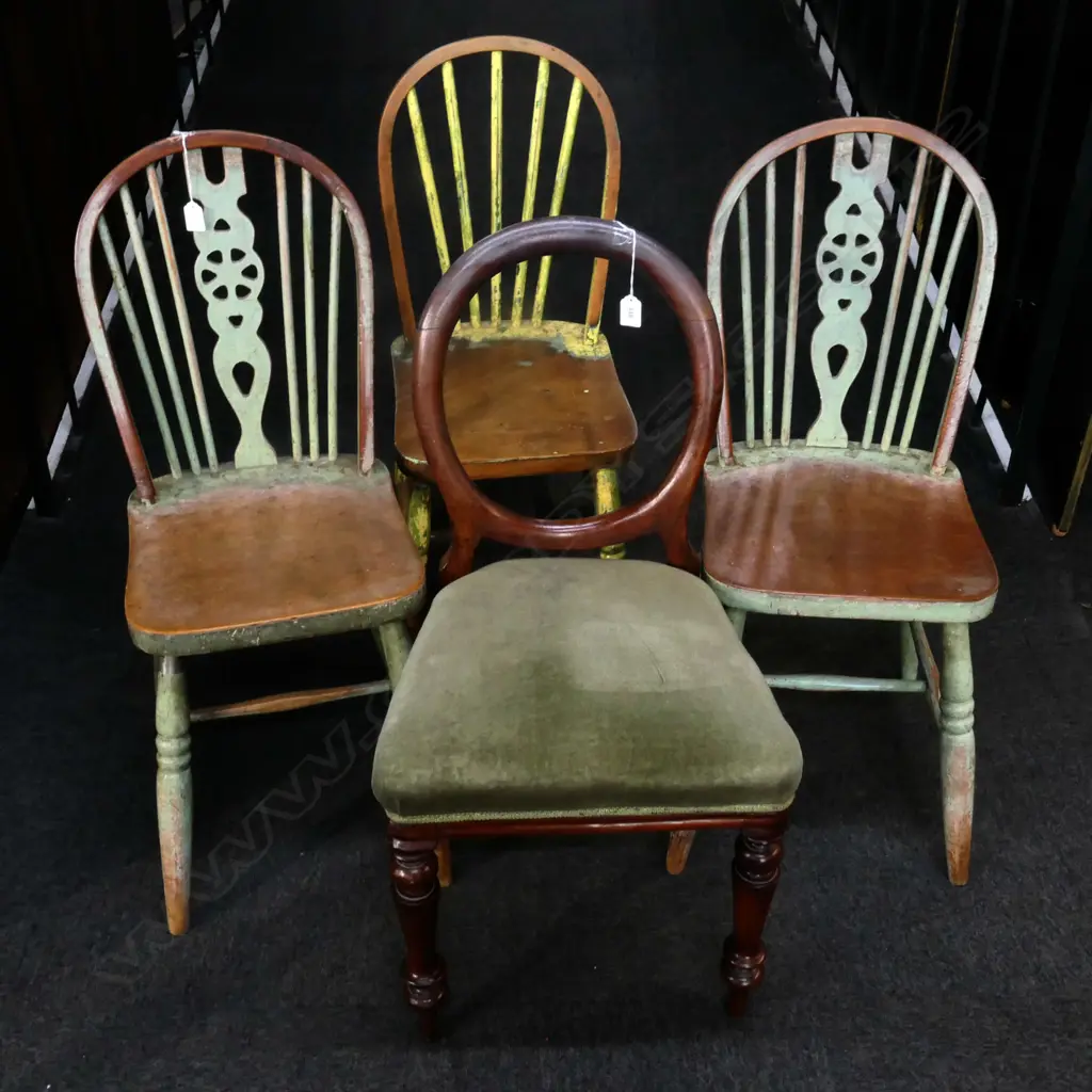 3 SPOKE BACK DINING CHAIRS & VICT BALLOON BACK CHAIR Image 1++