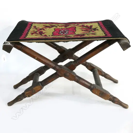 USSCo LOGO TAPESTRY/CARPET UPHOLSTERED FOLDING STOOL. W.530mm