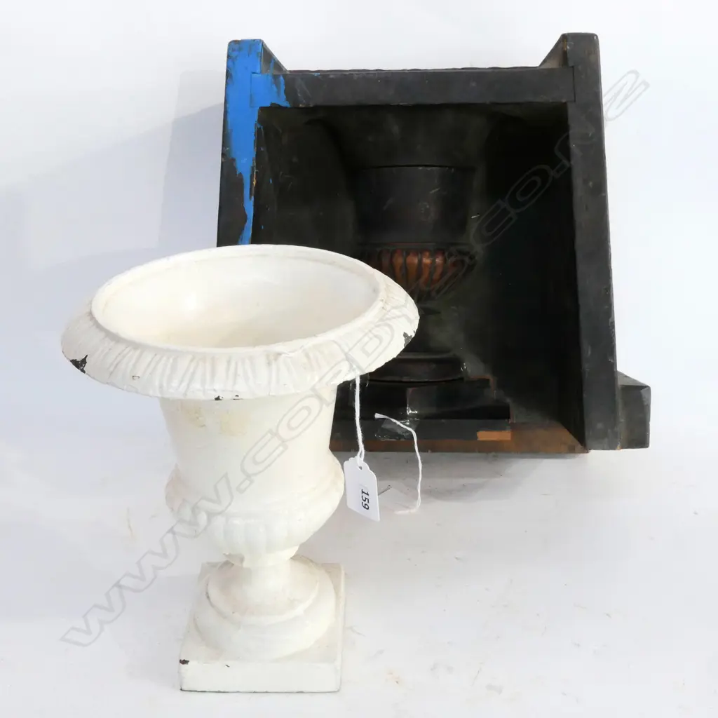 CAST IRON GARDEN CAMPANA URN H.250mm, TOGETHER w WOODEN FOUNDRY MOULD FOR THE SAME... Image 1++
