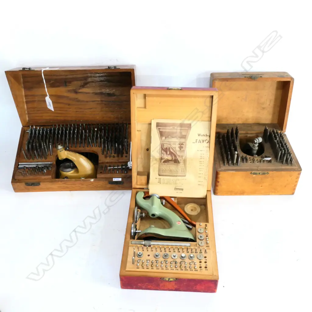 3 CASED WATCHMAKERS' STAKING SETS Image 1++